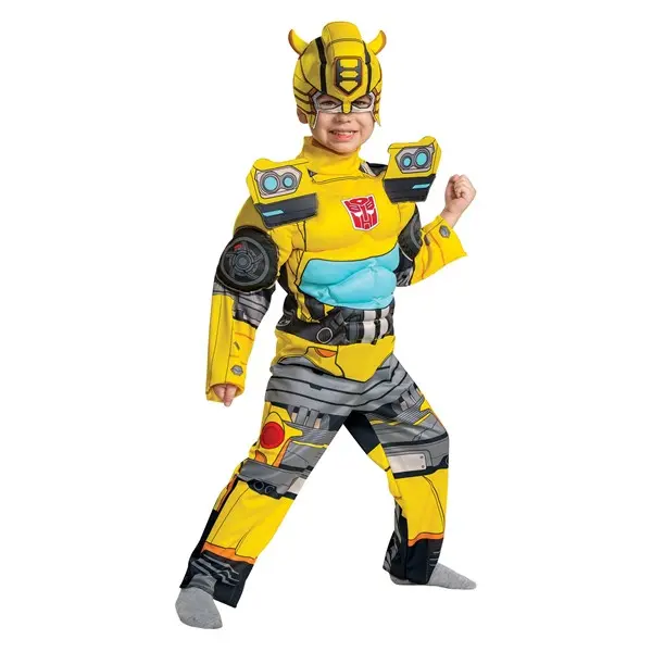 HalloweenCostumes Toddler's Officially Licensed Transformers Bumblebee Muscle Costume, 100% Polyester Jumpsuit with Padded Chest & Mask for Trick or Treat