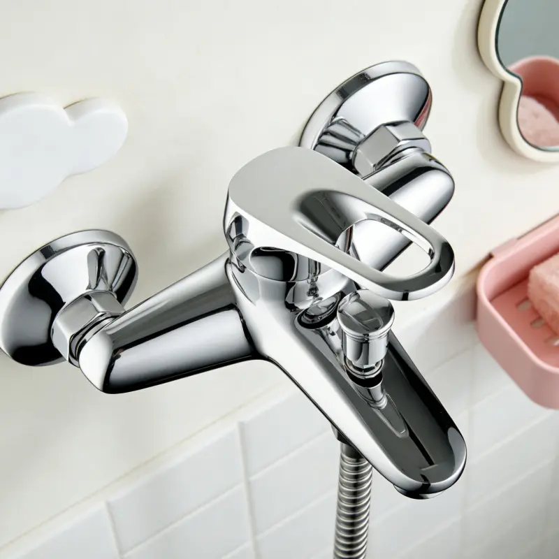 Wall Mounted Bathtub Faucet, Single Handle Tub Shower Mixer Tap with Diverter, Chrome Finish Bath Faucet with Shower Hose Outlet, Modern Bathroom Tub Fixture