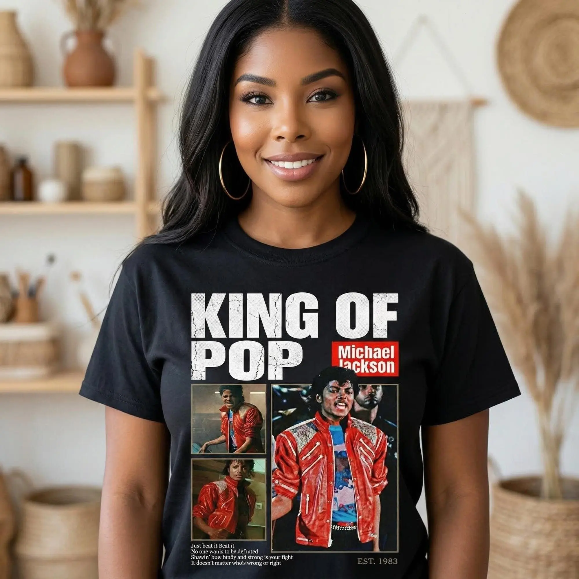 Michael Jackson Beat It T-shirt King Of Pop Fan Gift-Viral Retro Music Graphic Tee King Of Pop Vintage Washed Streetwear Shirt 90s Aesthetic Oversized Tee humorous good graphic tee fashionable
