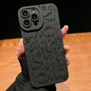 Cute dinosaur pattern phone case with lens protector, anti-drop cellphone protective case, all-inclusive shockproof mobile phone cover for iPhone 11 12 13 14 15 Pro Max, phone accessories iphone  15  pro  max  case