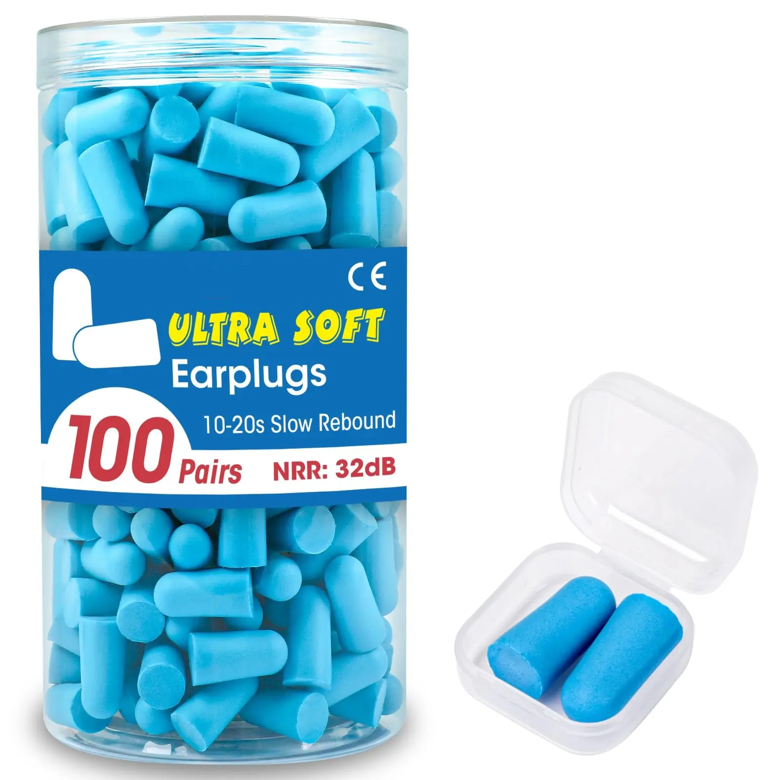Foam Ear Plugs 100 Pairs Bulk Pack, Ultra-Soft 32dB NRR Noise Cancelling for Sleeping, Skin-Friendly Plugs for Concerts & Studying, Youth, Slow Rebound, Non-Medical, Noise Silencing Ear Plugs, Earplugs, Super Soft, Snug Ear Plugs