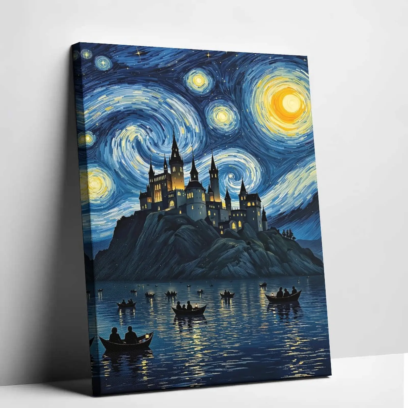 Wizard World Poster Fantasy Castle Canvas WallArt, Starry Night Landscape Poster for Bedroom Living Room Decor