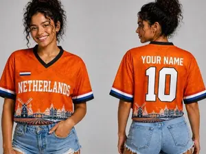 Custom Netherlands Soccer Crop Top Jersey, Personalized Dutch Football Crop Tee, Orange Fan Shirt, Name Number Soccer Top for Women