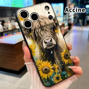 Sunflower Highland Cow Phone Case for iphone 17 Pro Max 16 Plus 15 14 13 12 11 XR Air E Liquid Silicone TPU Anti-Fall Ultra Slim Soft Bumper Cover for Boy