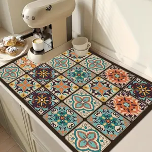Vintage Geometric Design Computer Desk Mat, Non-Slip Office Table Pad, Decorative Desktop Mat, Bohemian Style Kitchen Coffee Machine Mat
