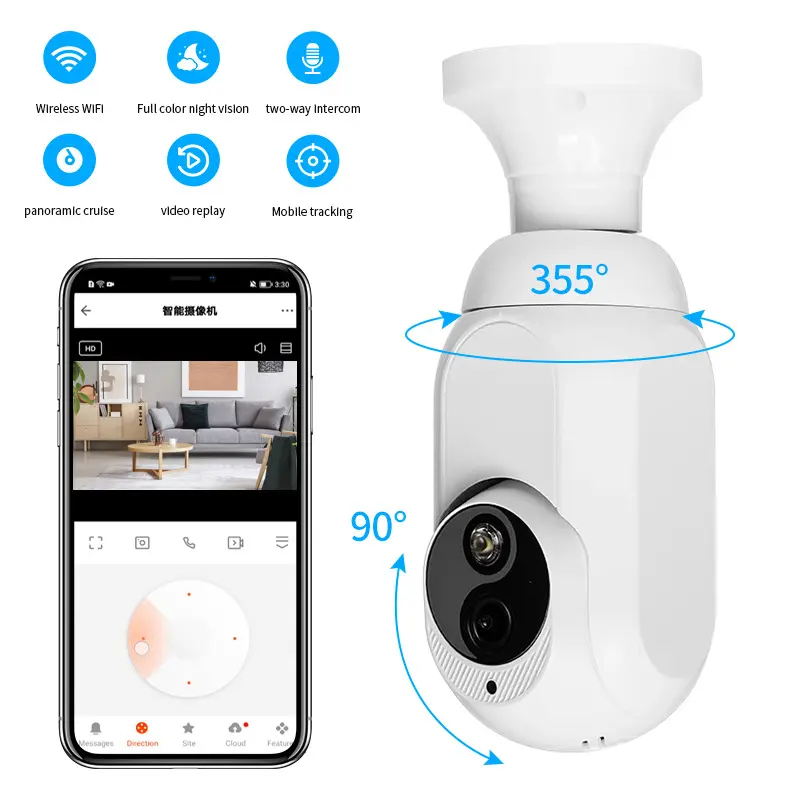 Light Bulb Security Camera 1080P HD,2-in-1 WiFi Light Socket Camera with 360° PanTilt, Full Color Night Vision, Motion DetectionAlerts, 2-Way Audio, Outdoor Home Security Summer sale Camera for Porch Garage