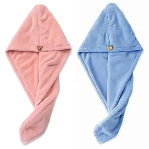 Coral fleece high-efficiency absorbent hair drying cap, women's thick quick-drying lint-free headband, long hair care cap, portable quick-drying tool for home and travel, made of coral fleece, a two-piece set of convenient beauty and hair care accessories