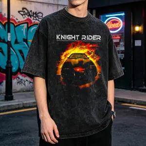Knight Rider Car Men's Vintage Washed T-Shirt Knight Rider Car Flame Design Oversized Graphic Tee Outdoor Casual Short Sleeve