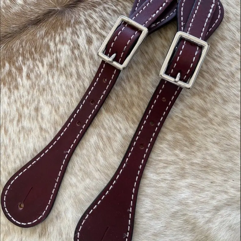 Pair Adult Size Western Dark Cherry Color Top Grain Leather Western Spur Straps