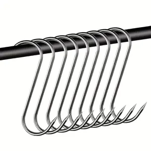 Stainless Steel S-Shape Hooks Set, 3/6/12pcs Sharp Tip Meat Hanging Hooks, Durable for Salami, Ham, Roast Duck, Kitchen Accessories