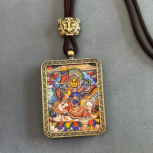 Tibetan Thangka Pendant, Five Wealth Gods, Large Tara Thangka Buddha Amulet, Traditional Tibetan Art Jewelry