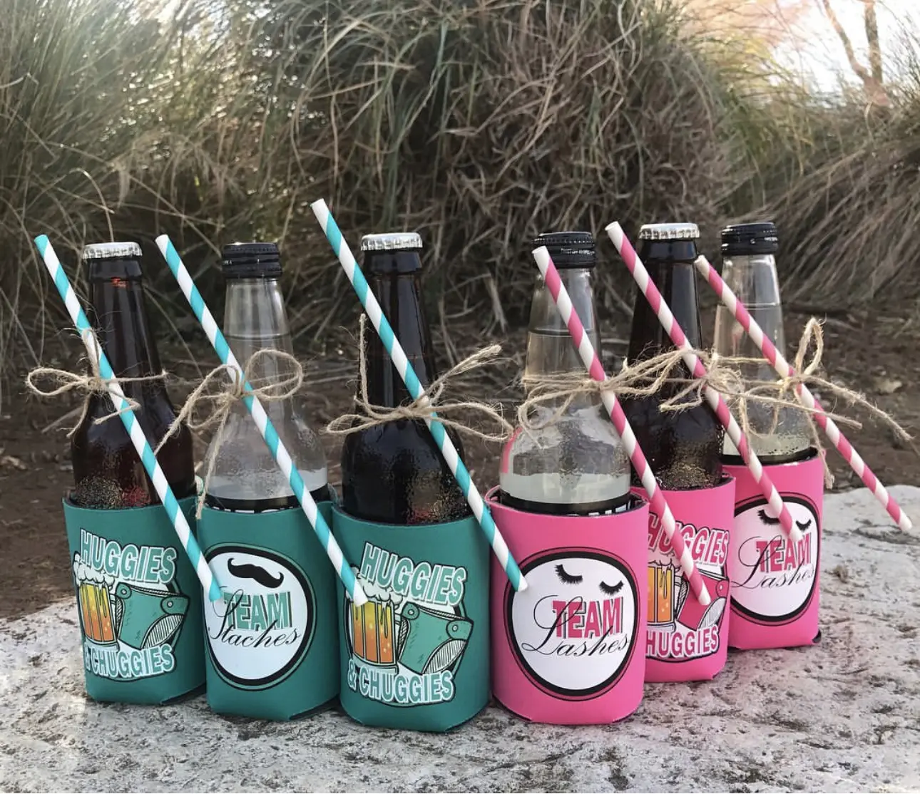 GENDER REVEAL KOOZIES (Can Coolers/Drink Coolies) | Baby Shower Party Supplies; Cute Birth Gift/Favor (Chuggies Team Lashes/Girl | Team Staches/Boy) (Pink/It's a Girl/Team Lashes) (Boy/It’s a Boy/Team Staches)