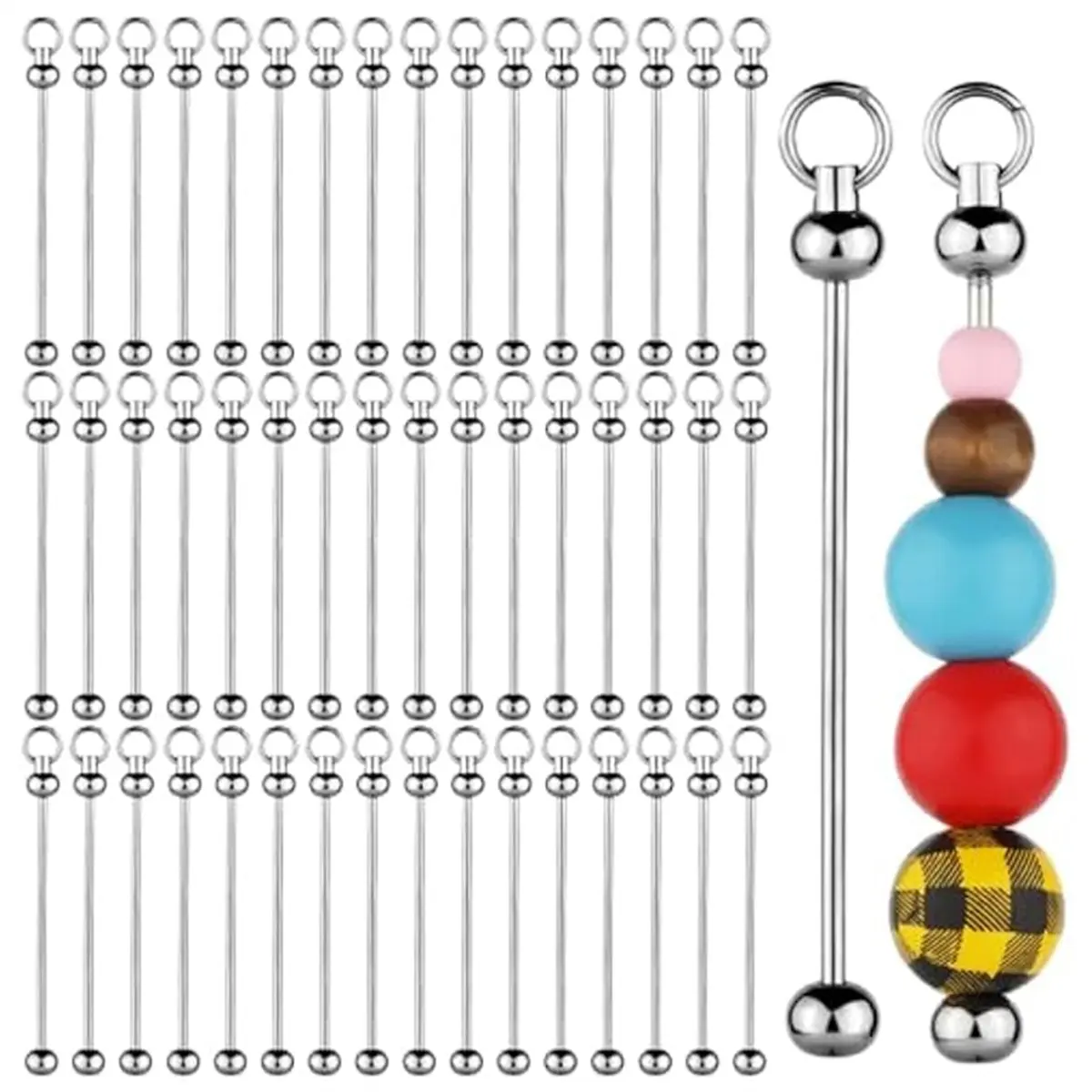50Pcs Sturdy Durable 7.8cm in Length Bar Shape Metal Blank Beadable Keychain Bars, Easy-Detachable Charms for Graduation Keychain Making, Household Appliance Accessory Parts