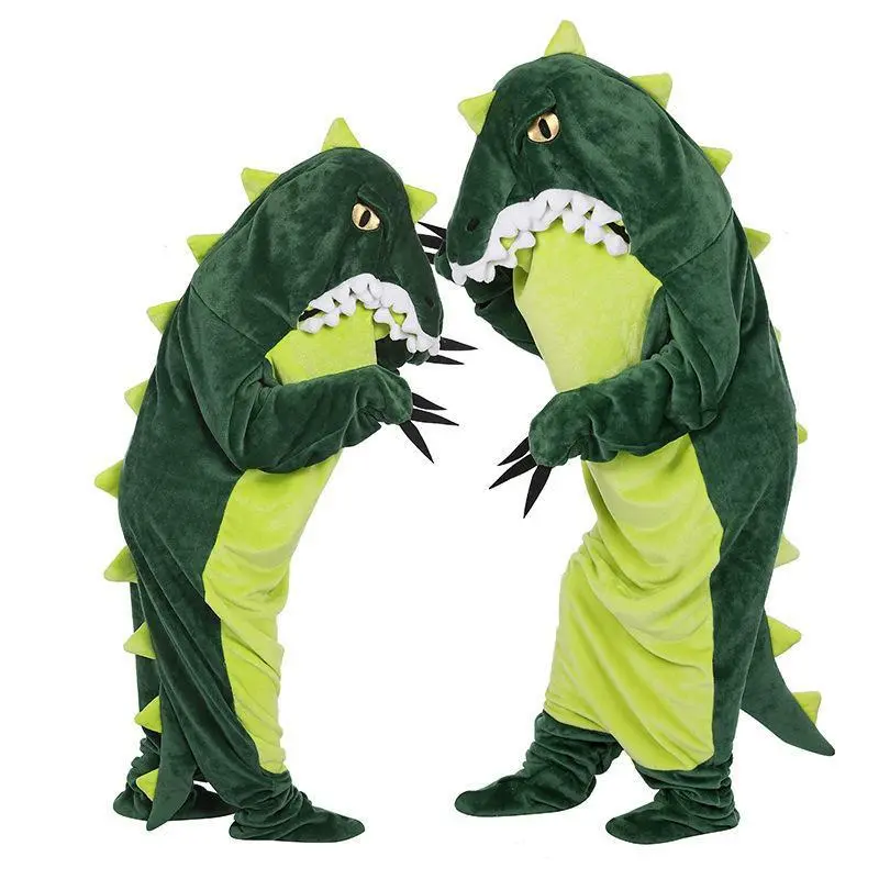 2025 Autumn and Winter New Pajamas Casual Cartoon Animal Cute Dinosaur Flannel Children Adult Couple One-piece Pajamas