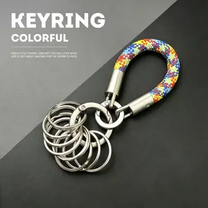 Colorful Braided Paracord Keychain - Heavy Duty Metal Key Ring Holder, Stylish Keychain for Men Women