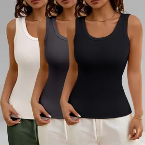 3 Pack Women's Tanks Women's Solid Scoop Neck Cami Top Casual Sleeveless Essential Vests for Daily Wear All Seasons Minimalist Style