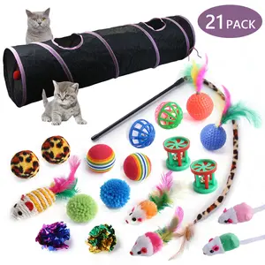 21Pcs Kitten Interactive Toy Set, Straight Through Cat Tunnel with Fluffy Mouse Toys, Summer Daily Entertainment Pet Accessories