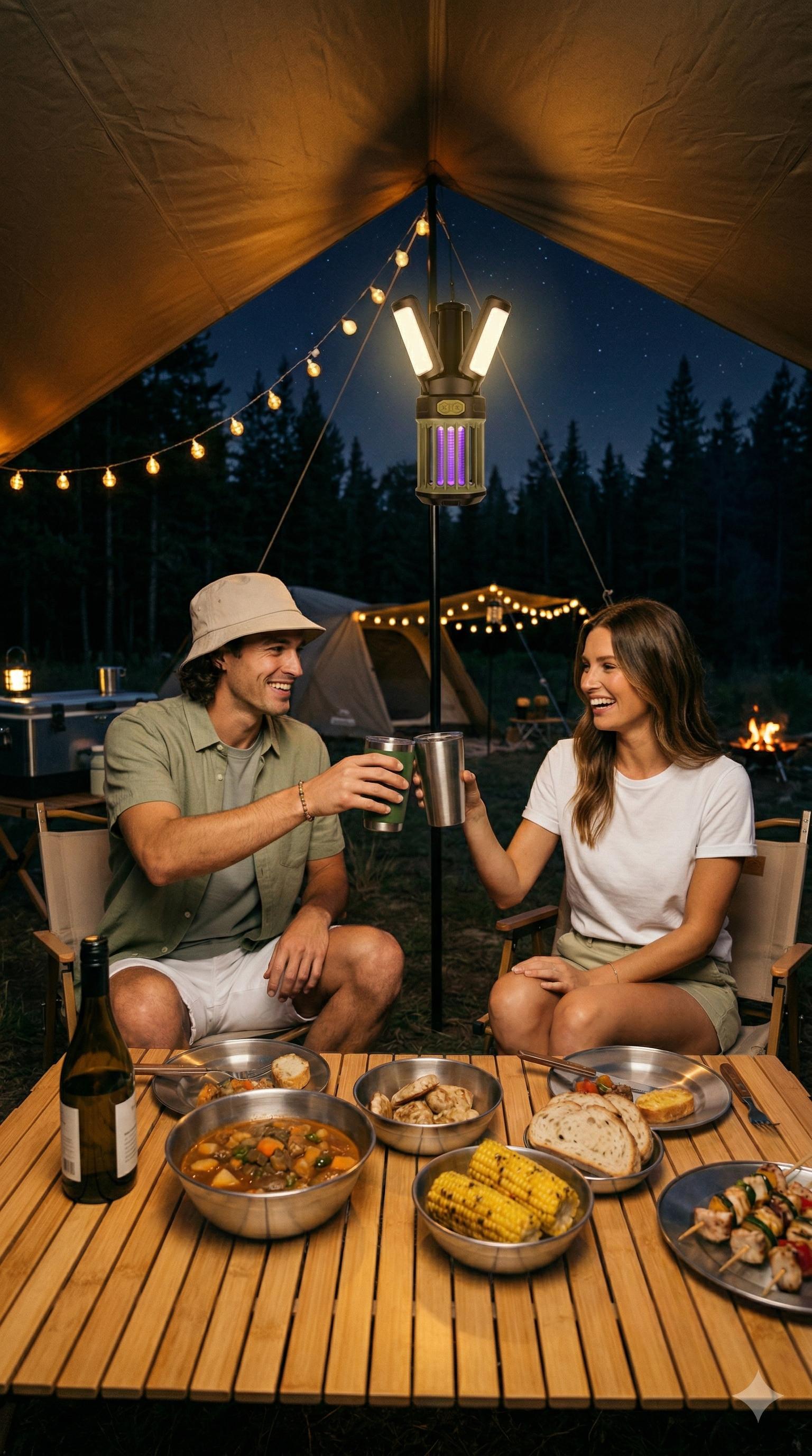 2-Pack Camping Lantern – 3 Color Temperatures (White/Warm/Red), Mosquito Repellent & Light Combo, 3000mAh Long Battery, Adjustable Multi-Angle Head, IPX6 Waterproof, Lightweight Hanging Hook for Outdoor & Home Swivel Headrest Chair