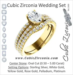 CZ Wedding Set, featuring The Kathryn engagement ring (Customizable Oval with Split Band & Round Pave Accents)