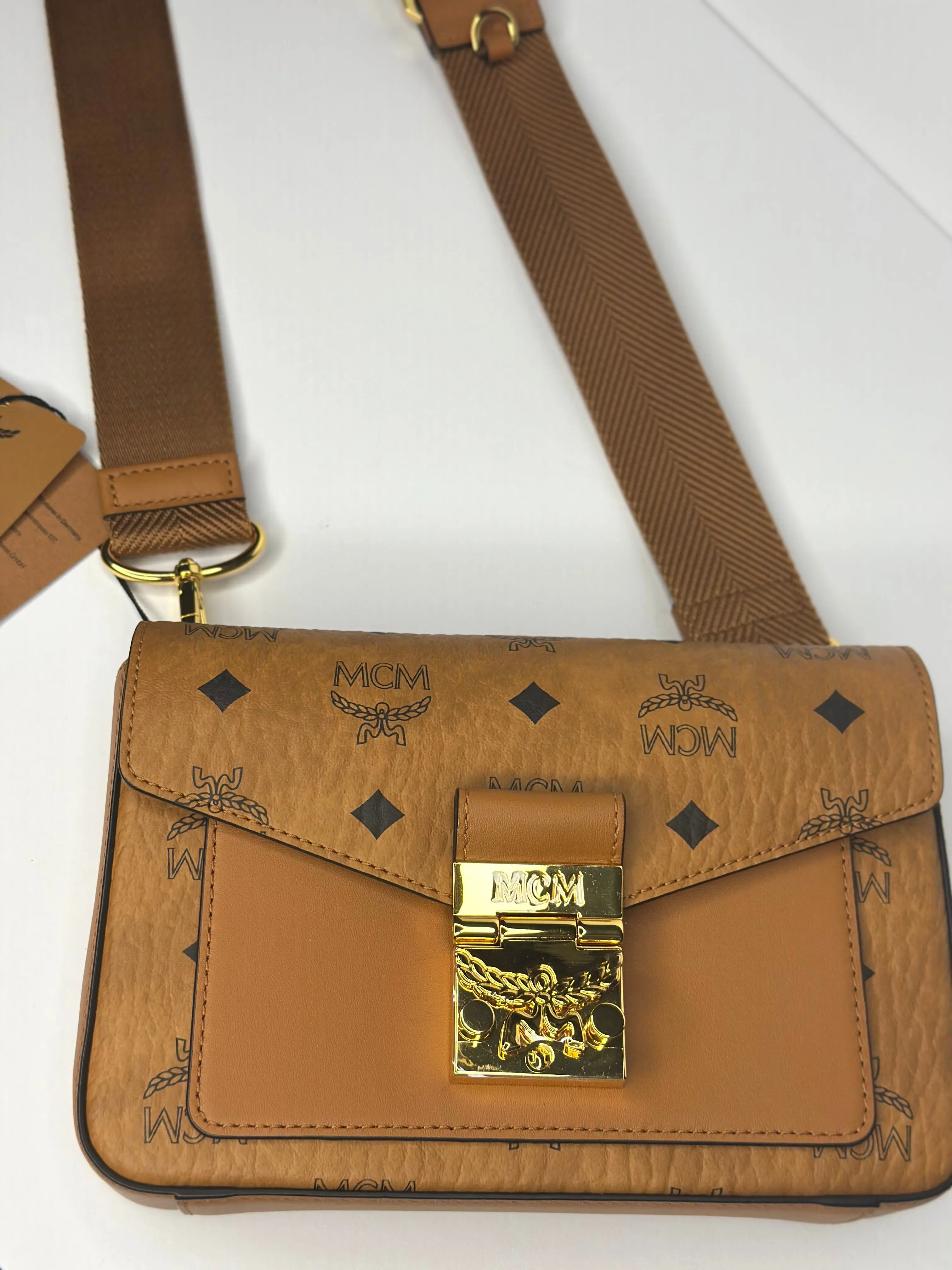 Pre-owned MCM canvas Crossbody Bags Visetos Crossbody Small Millie Belt Bag Cognac