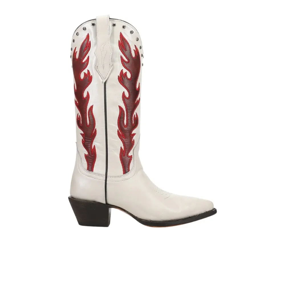 Corral Boots Womens Tall Embroidered Studded Pointed Toe  Casual Boots Mid Calf Mid Heel 2-3" - White