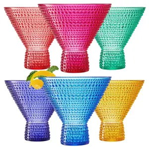 Khen Plastic Hobnail Martini & Cocktail Drinking Glasses Set of 6 Bright Cups 14oz, Shatterproof & Unbreakable Acrylic Beaded Design, BPA-Free, Dishwasher Safe Indoor/Outdoor Drinkware Water, Juice