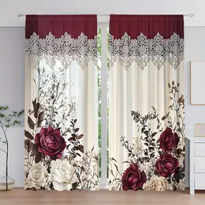 2-Pack, retro floral pattern Victorian style curtains, Window curtain, with rod pocket installation, digital printing technology, polyester material, blackout privacy protection, suitable for living room, kitchen, bedroom, study, home decoration