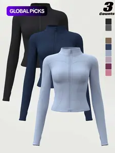 Women's High-stretch Stand Collar Thumb Hole Yoga Jacket Top, Slim Fit Breathable Long Sleeve Jacket, Spring & Fall Sportswear, Workout Running Clothes, Gym Jacket, Available in Sizes S-XXXL