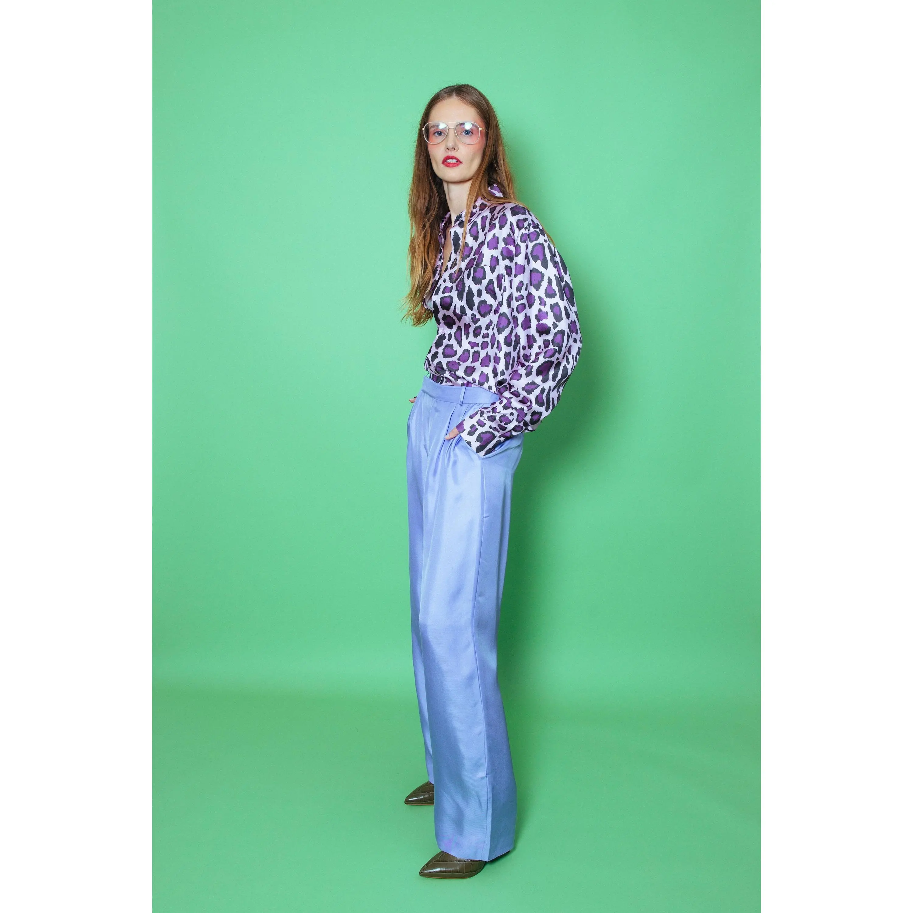 Ruben Long Sleeve Silk Shirt Violet Jaguar Woman
