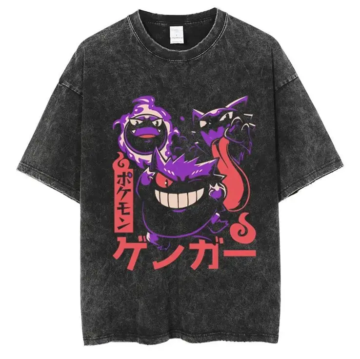 Ghost Type Anime Japanese Mineral Wash T-Shirt, Oversized, Graphic Tee, Gifts for Him, Father's Day Gifts, Birthday, Christmas Gifts Crewneck Menswear
