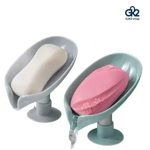 Leaf-Shaped Suction Cup Soap Dish, No Drill Self-Draining Soap Holder, ABS Waterproof Bathroom Organizer for Shower, Kitchen, Sink