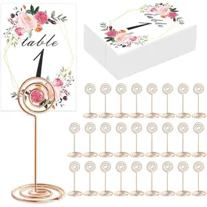 26PCS Table Number Holder Set - Wire Table Photo Card Holder Stand with 26 Floral Table Number Cards, Place Card Clips for Weddings Party Office Memo Menu Notes