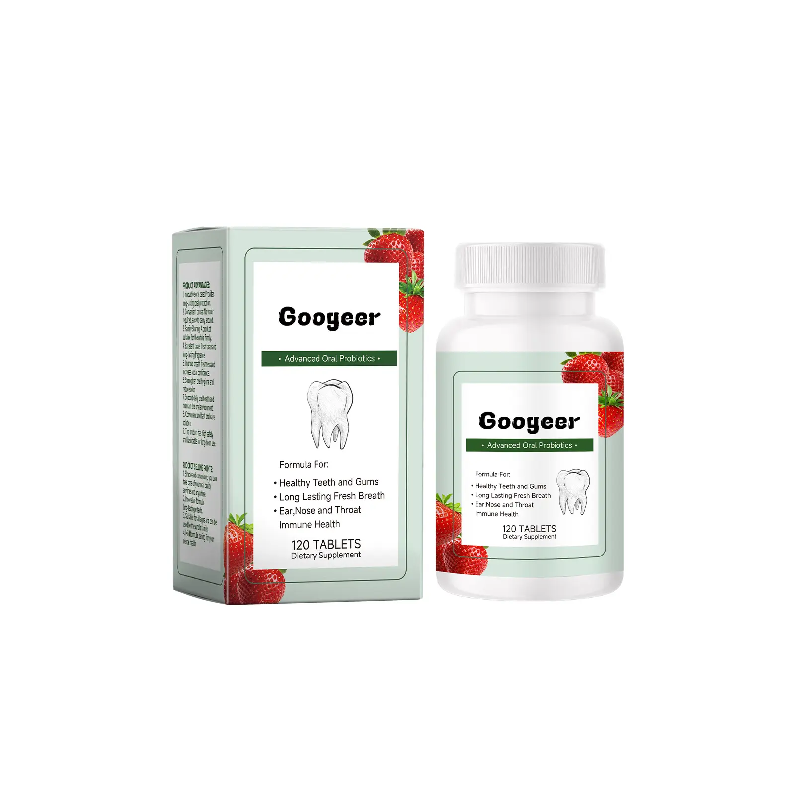 Advanced Oral Probiotics Chewable Tablets, Dietary Supplement, Formulated with Collagen Peptides, Fructooligosaccharides & Sucralose, Supports Healthy Teeth & Gums, Long-Lasting Fresh Breath, Ear Nose & Throat Immune Support, 120 Tablets Per Bottle
