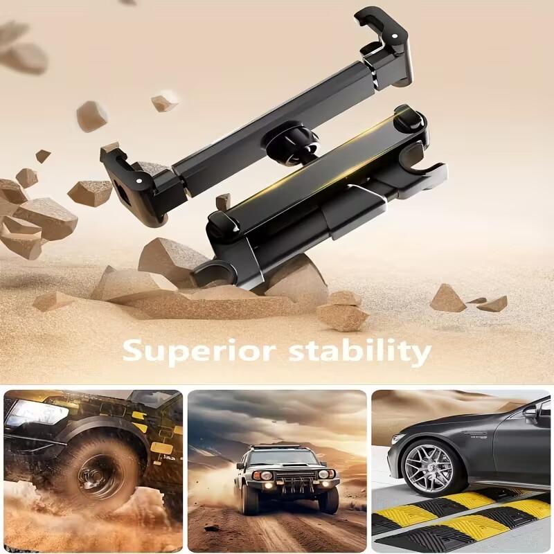 3In1 Car Headrest Tablet Holder for iPad/Phones, 360° Rotating Adjustable Trip Essentials, Black Color, ABS Material, Universal Fit for 4.7-11 Inch Devices, Easy Installation