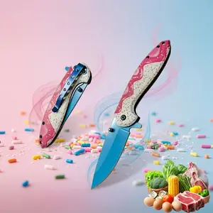 pink multi-function folding knife toolaccessories portable stainless steel knifefruit knife high hardness outdoor christmasgift survival equipment Translucent Blue Hiking