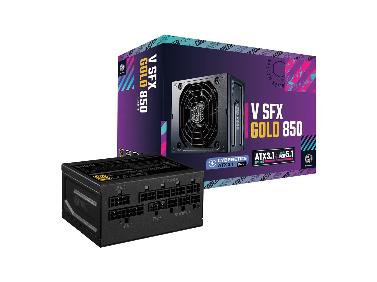 Cooler Master V850 SFX Gold 850W Fully Modular Power Supply - 80+ Gold Certified SFF PSU, ATX 3.1 & PCIe 5.1 Ready, 90 Degree Angled Cable, Low Noise, Small Form Factor ITX PSU, 10-Year Warranty,Black