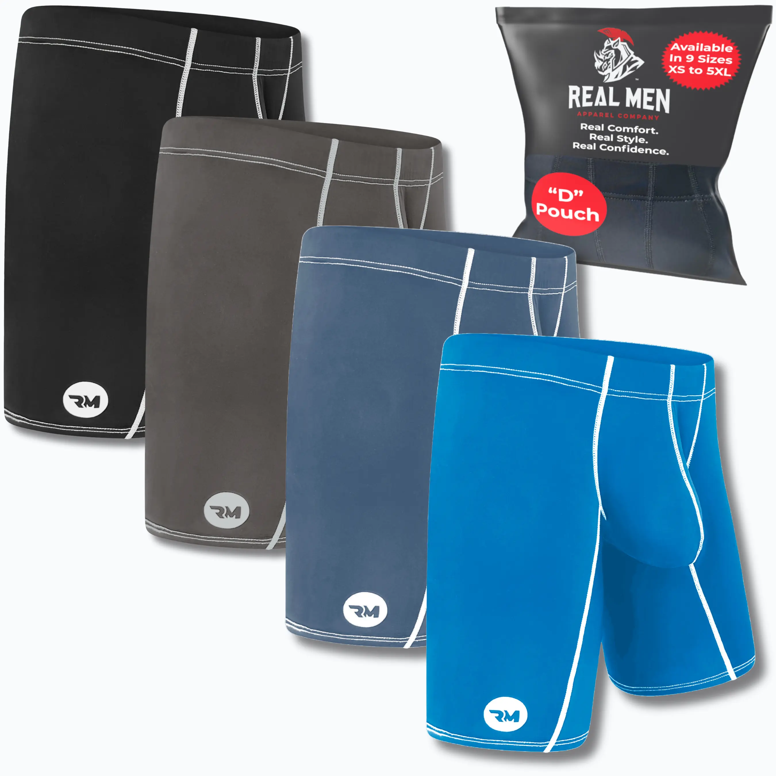 Nylon 9in Boxer Briefs ABCD Pouch 4pk Black/Dark Blue/Gray/Light Blue Spandex Stretchy Personalized Fabric Man Menswear Breathable Day Overall Multicolor Athletic Sportswear Activewear