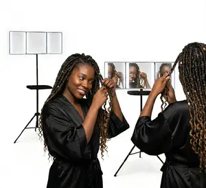 360 Mirror - 3 Way Mirror for Self Hair Styling Adjustable Trifold Barber Mirror to Cut Your Own Hair - Tri Fold Self Haircut System for Men - Three Sided Mirror for hair (With LED)