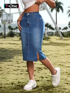 Women's Fashion Denim Skirt Button, Womenswear Bottoms, Trendy Design Spring Summer New High Elastic Comfort Breathable Casual Wear, Mini A-Line Slim Fit Fitted