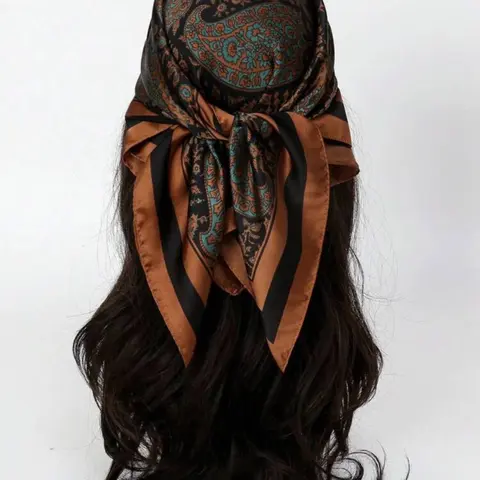 Women's 70cm Scarf, Paisley Print Satin Silk Headscarf, Casual Fitted Woven Fabric, All Season Fashion Accessory, Boho Style Scarf, Scarf Head Wrap, Paisley Print Shawl, Hair Scarves