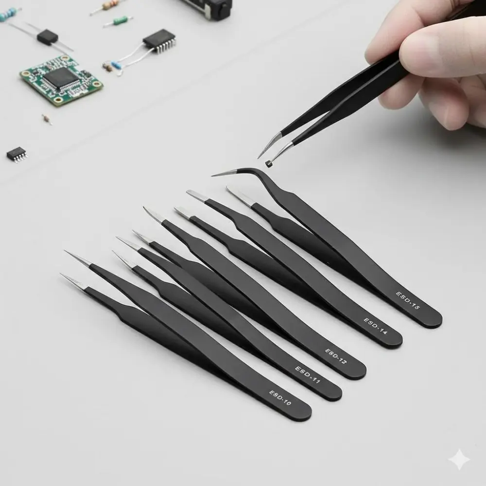 Professional Anti-Static Repair Tweezers Set 6-Piece High Precision Stainless Steel Non-Slip Fine Tip Tools for Electronics Soldering Watch Phone Repair DIY Jewelry Making Laboratory Precision Instrument Kit Hand Tools