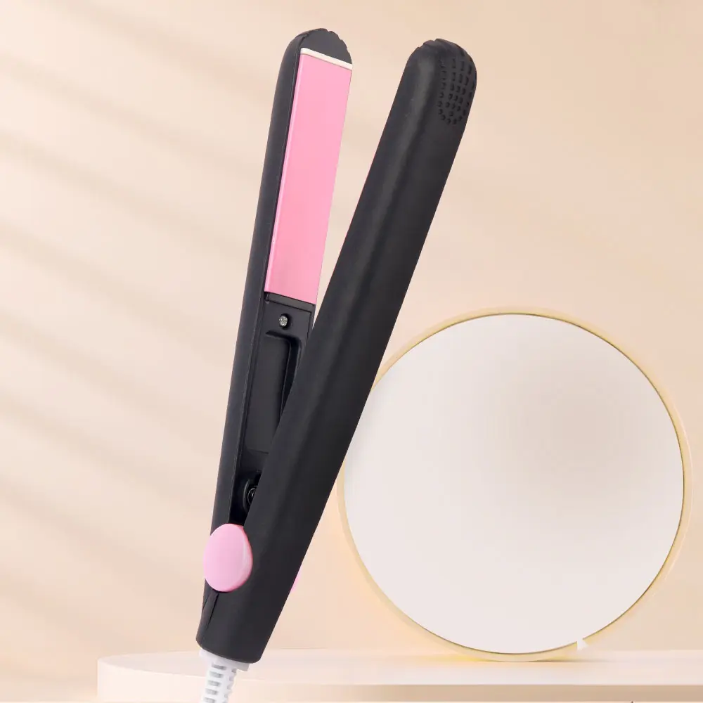 Small portable hair flat iron, 2-in-1 straightener curling wand, compact bangs styling tool for student dorms and travel