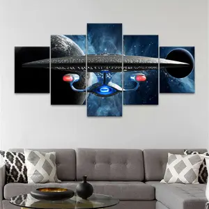 Sci-fi Spaceship in Interstellar Space Pattern Unframed Painting, 5 Counts Canvas Posters, Fashion Home Poster, Perfect Living Room Decor, Bedroom, Office, Corridor, Ornaments