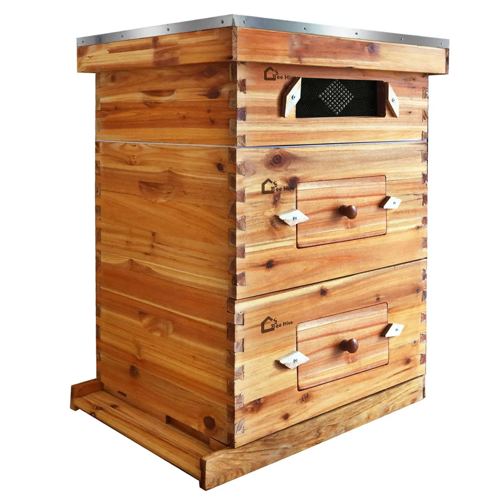 Solid Wood Cedar Beehive Kit | Window View | Beeswax Coated | 2 Deep Boxes + 1 Medium Box | 22.0 × 18.1 × 29.9 in