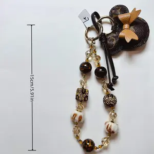 1pc Leopard Print Premium Acrylic (PMMA) Phone Charm Pendant, Trendy DIY Combination Original Anti-Lost Mobile Lanyard with Keychain Accessory iphone 16 plus case beaded strap girlfriend gift Hello Kitty Beaded Wristlet Strap