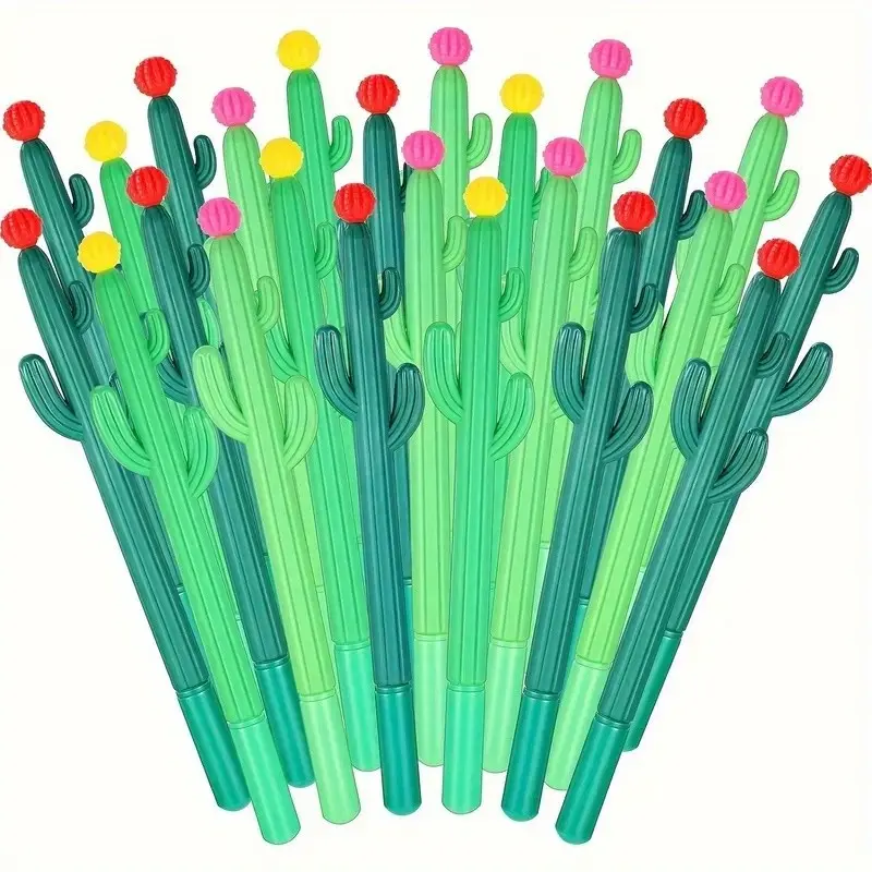 3/6pcs Soft-grip gel pens, creative cactus pens with floral caps – delightful stationery Perfect little gift idea Mini potted plant design Smooth writing Christmas Father's Day Endless lines Easter gift (styles shipped randomly)