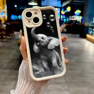 Little Elephant Playing with Bubbles Moment made of thickened TPU material soft silicone protective case, For iPhone  16 PRO MAX 14 PRO, 15 PRO MAX, 16 PLUS, 13 PRO,14plus 12, 100 PRO, XS MAX, X, XR. A durable gift Protector Cover Casing Shockproof