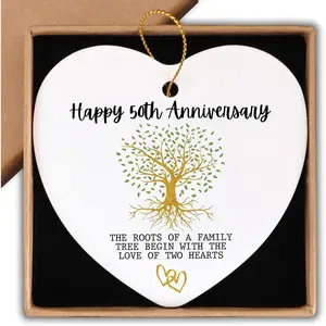 50th Anniversary Marriage Gifts for Couple Happy 50th Anniversary Ornament Keepsake Sign Heart Plaque Anniversary Romantic Couple Wedding Engagement Gifts for Her Him Wife Husband