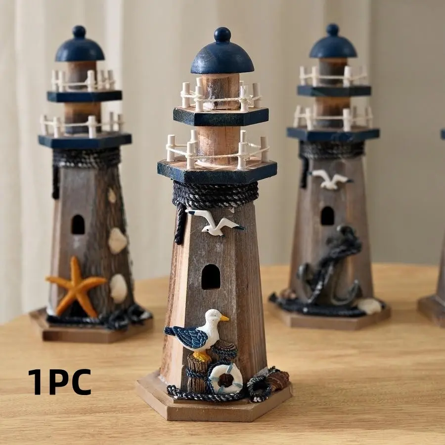 Mediterranean Style Creative Decorative Piece, Vintage Wooden Lighthouse, Restaurant Shop Decoration, Partition Ornament, Handicraft Gift, Decorative Sculptures, Home Decor Statue, Collectible Home Decor, Figurines Decor