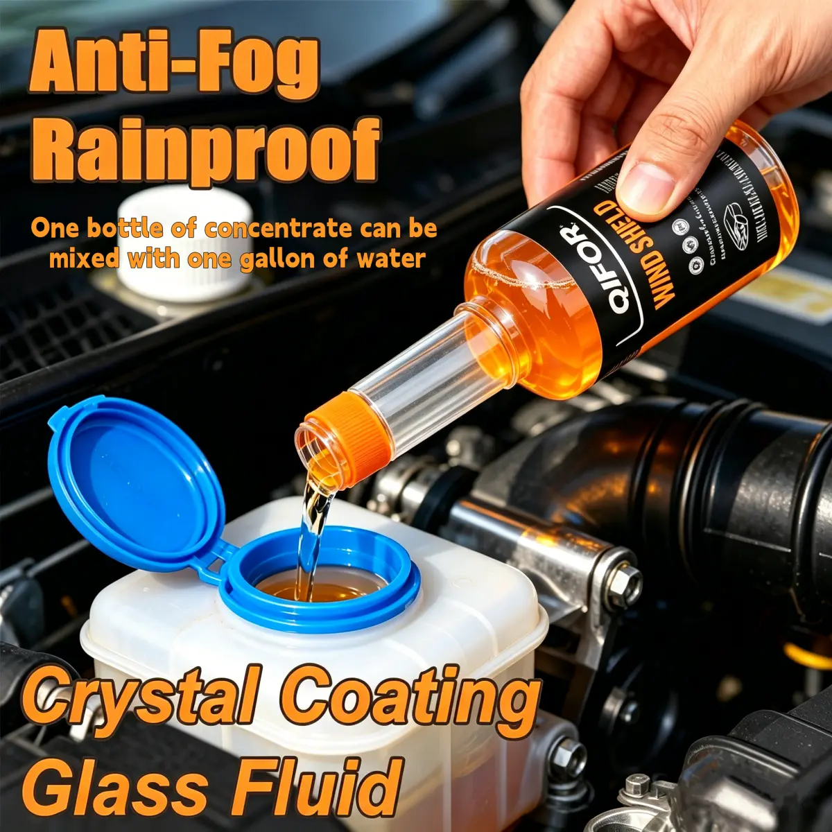QIFOR Concentrated Coating Waterproof Windshield Wiper Fluid for Automotive Glass, Maintaining Smoothness, Rain Resistance, and Anti Fog Without Stripes, Quickly Restoring Clear Visibility of the Glass